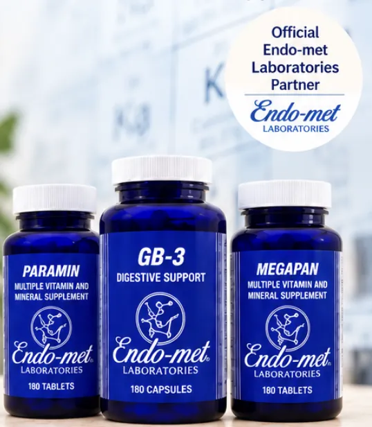 Endo-met Paramin, GB-3, and Megapan bottles